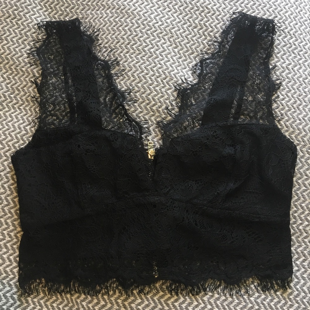 Black lace crop tank with back zipper